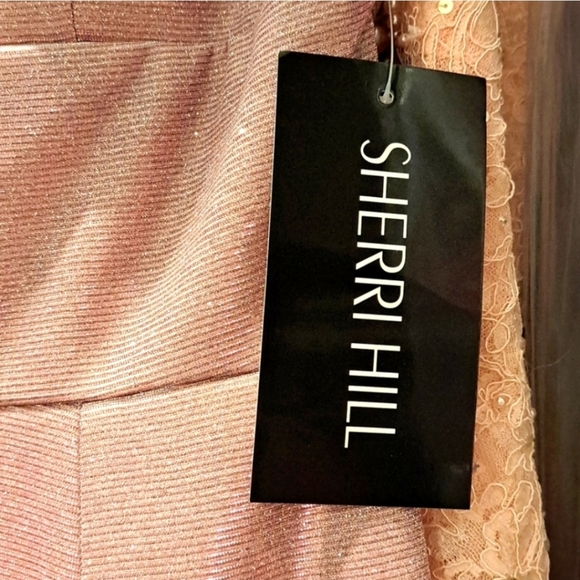 Sherri Hill Pink Plunge Glitter Stretch Slit Formal Dress Size 4 - Picture 5 of 6